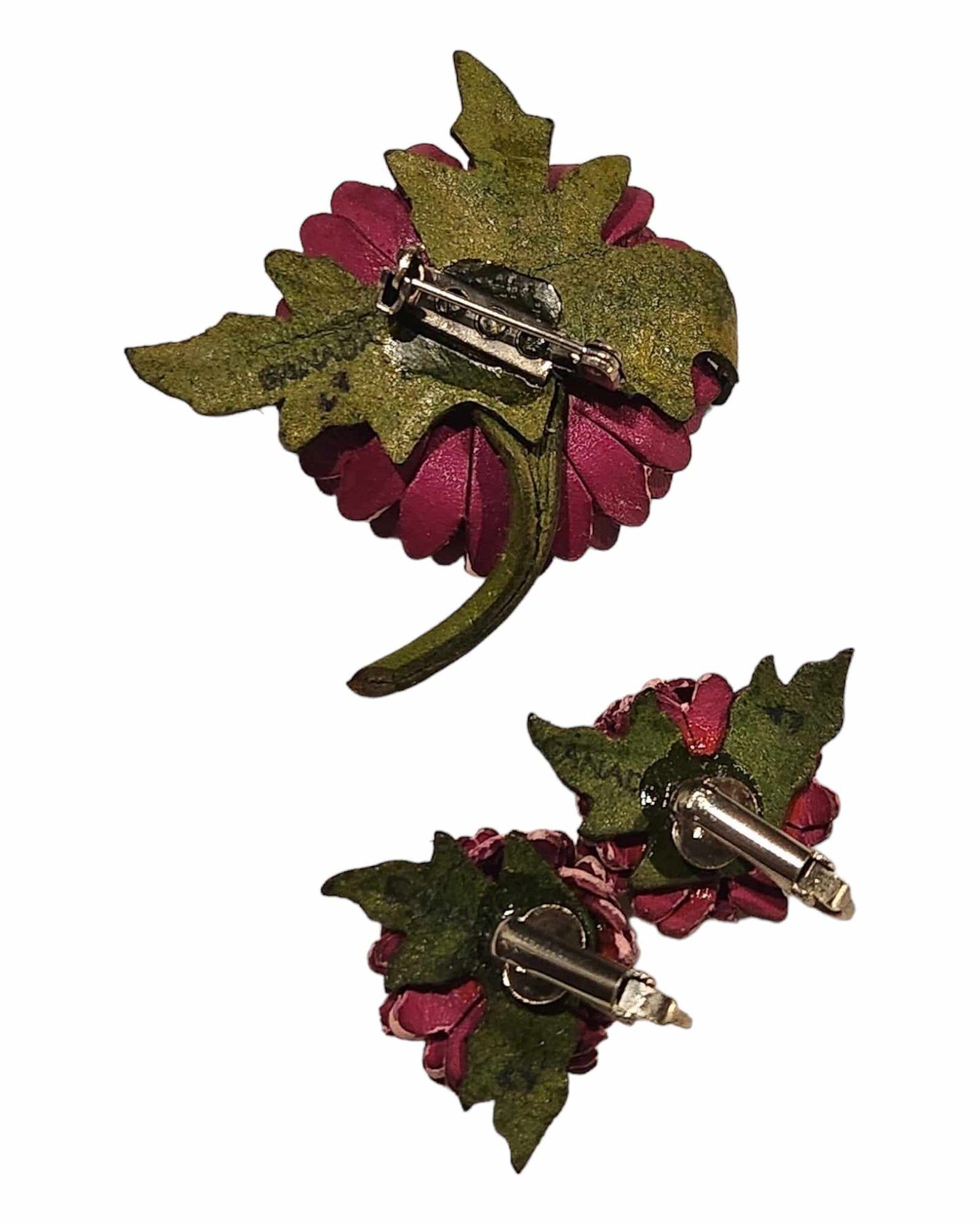 Purple Leather Earring & Brooch Set