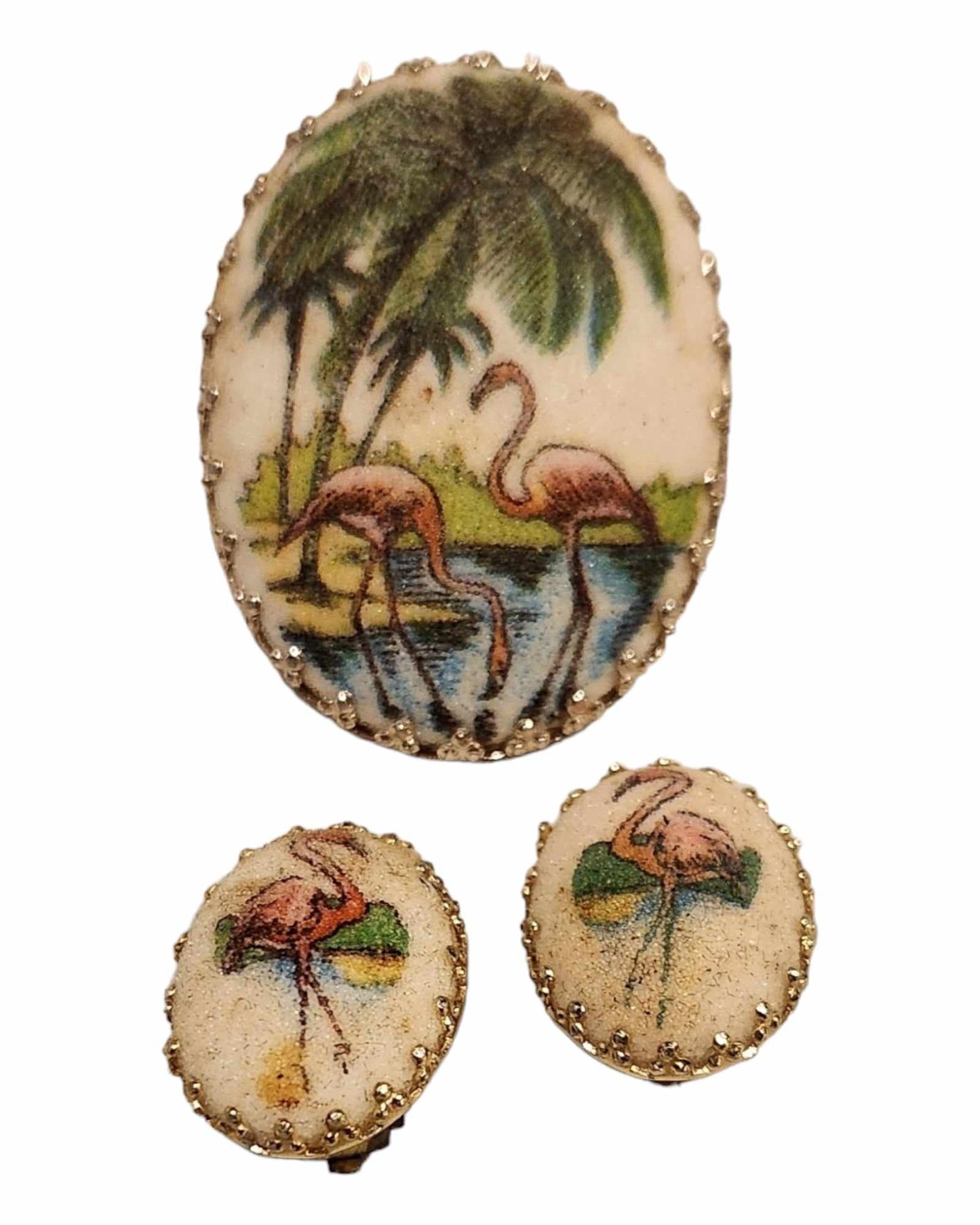 Pink Flamingos Earring & Brooch Set