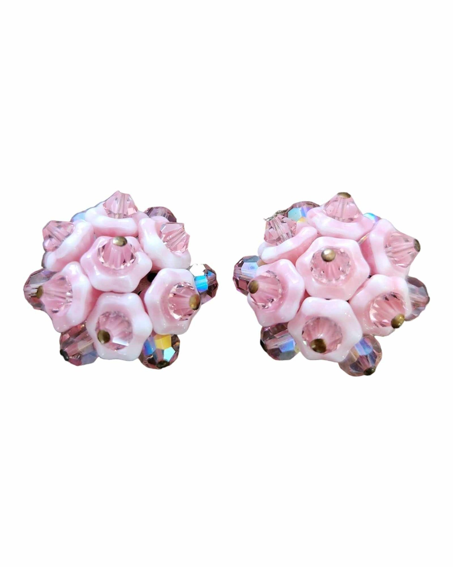 Vintage Pink Flower Earring & Brooch Set