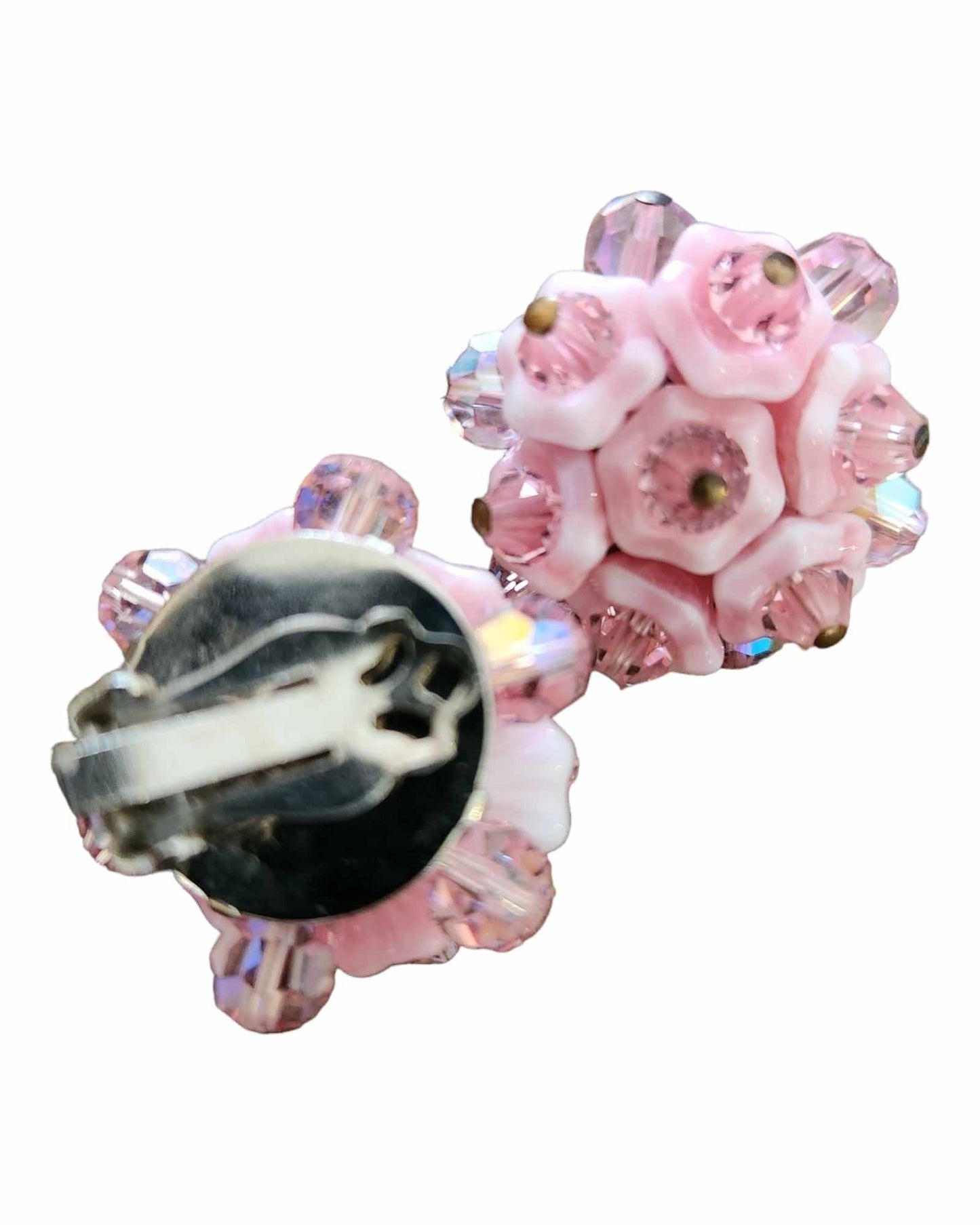 Vintage Pink Flower Earring & Brooch Set