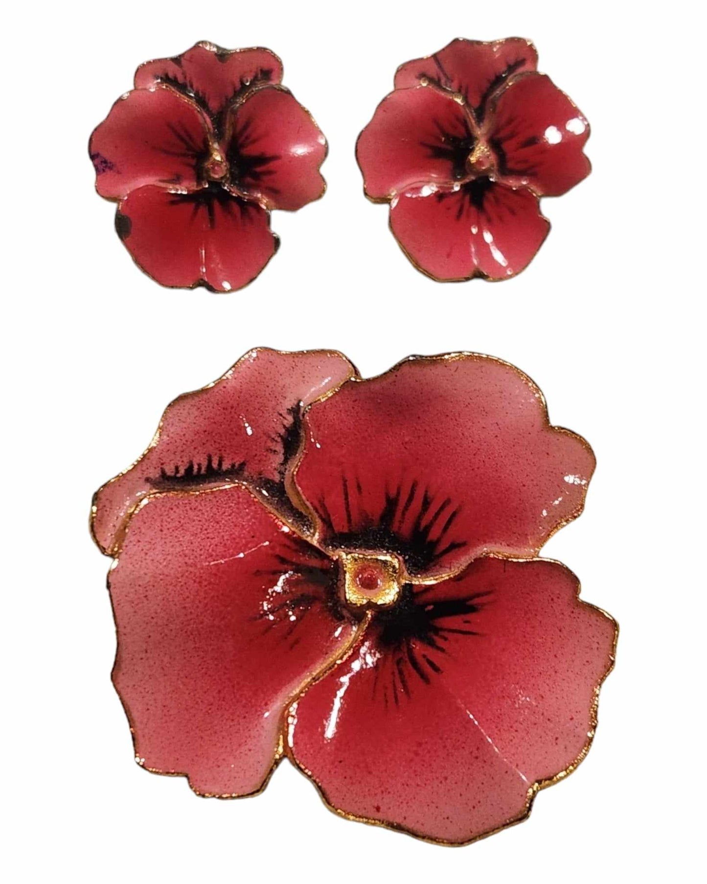 Vintage Pink Pansy Earring & Brooch Set