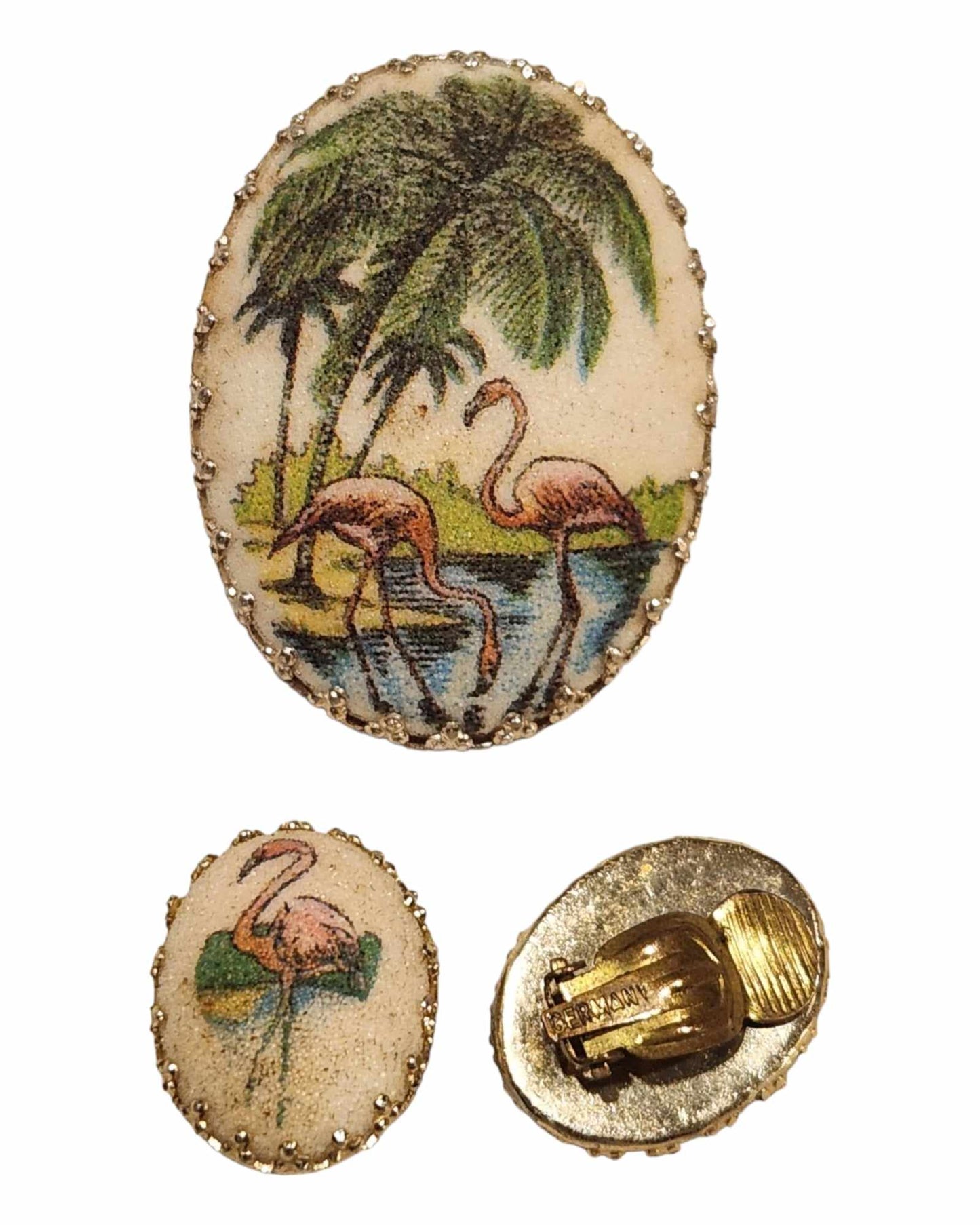 Pink Flamingos Earring & Brooch Set