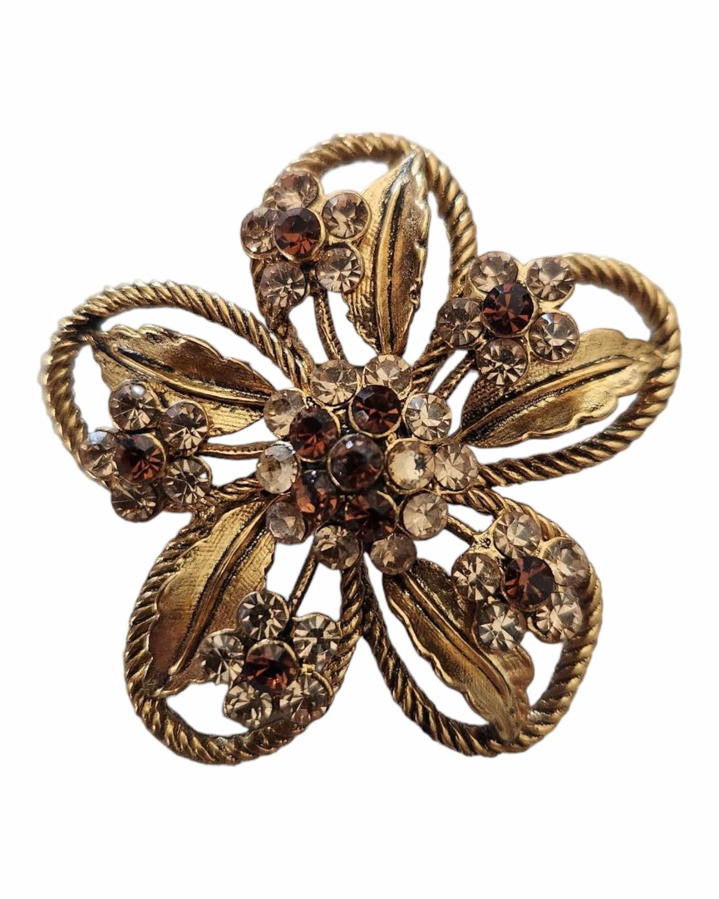 Vintage Gold Toned Rhinestoned Flower