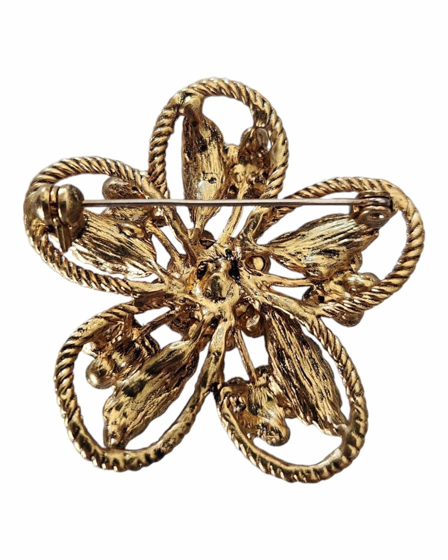Vintage Gold Toned Rhinestoned Flower