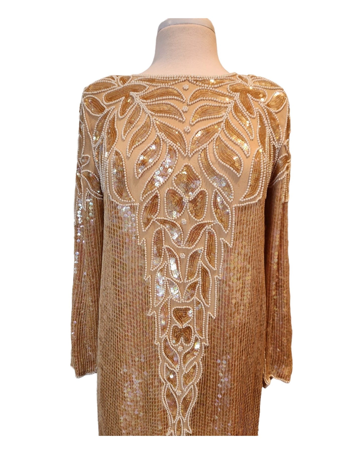 Vintage Nude/Gold Toned "Dominique" Sheath Dress