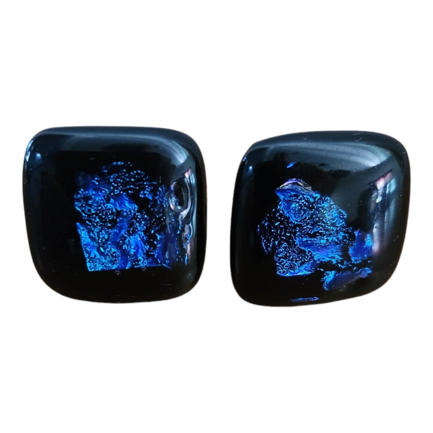 Black With Blue Confetti Clip Earrings