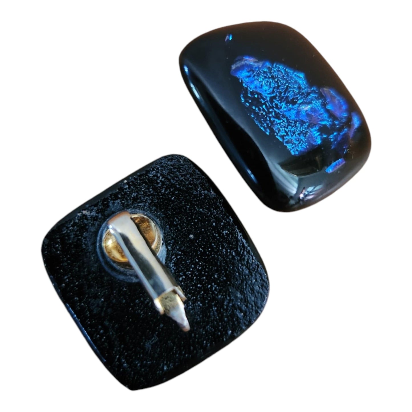 Black With Blue Confetti Clip Earrings