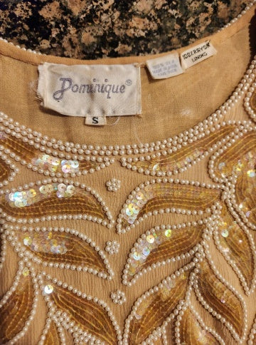 Vintage Nude/Gold Toned "Dominique" Sheath Dress