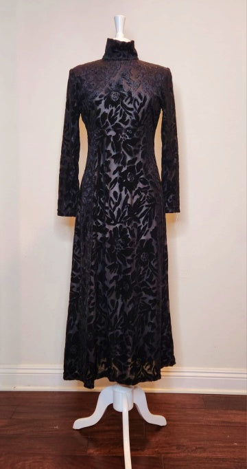 Retro Black Mock Neck A-Line Dress