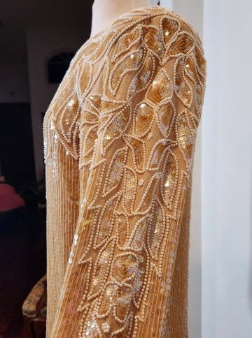 Vintage Nude/Gold Toned "Dominique" Sheath Dress