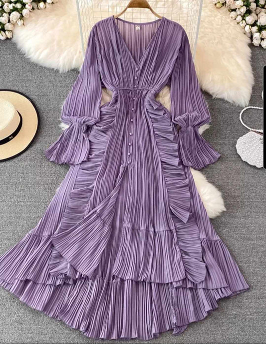 Lavender Organza V-Neck Dress