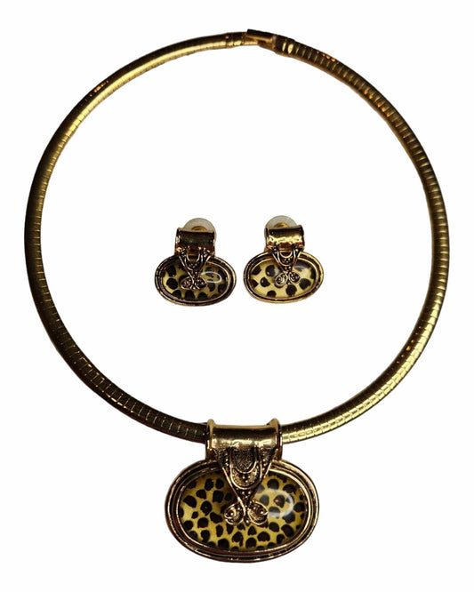 Leopard Slide Pendant Necklace and Earrings Set