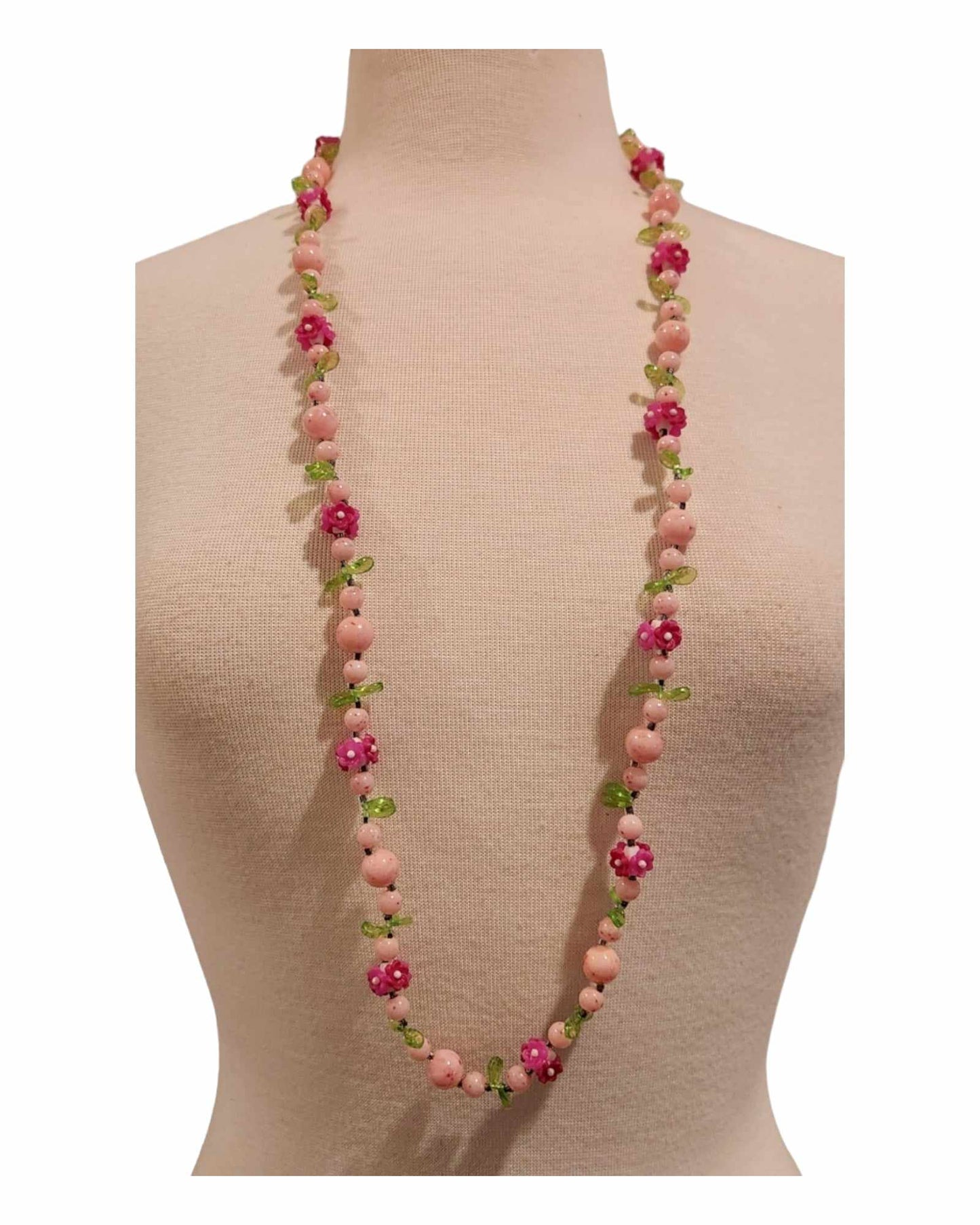 Pink Flowers & Bead Necklace
