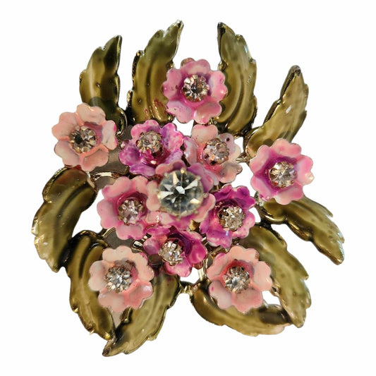 Vintage Enamel Rhinestone Flower Coro Brooch