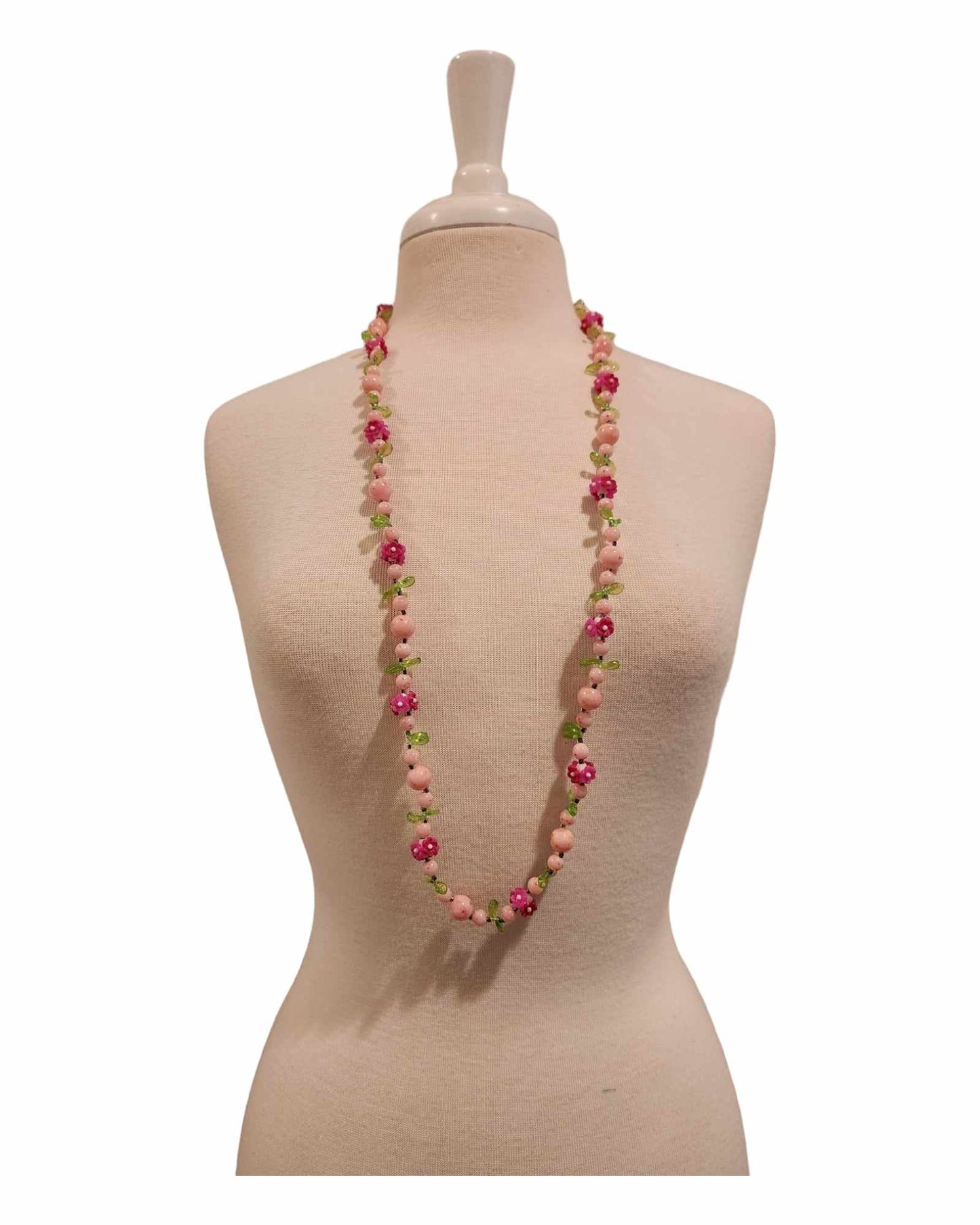 Pink Flowers & Bead Necklace