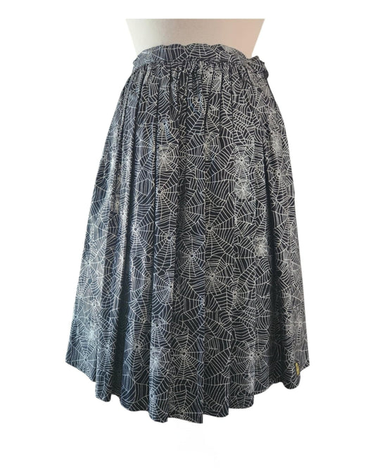 Silver Spider Webs  - 24" Pleated Skirt With Pockets