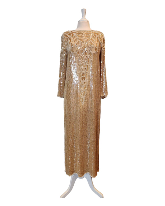 Vintage Nude/Gold Toned "Dominique" Sheath Dress