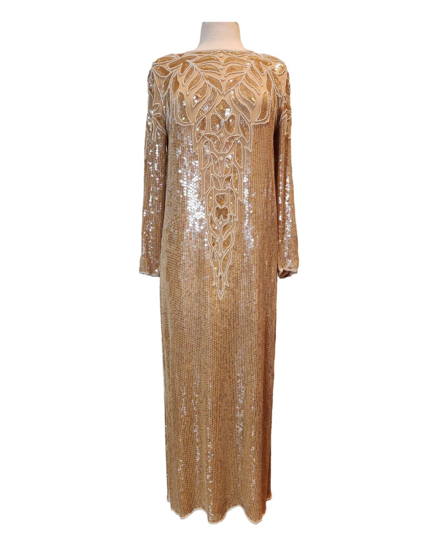 Vintage Nude/Gold Toned "Dominique" Sheath Dress
