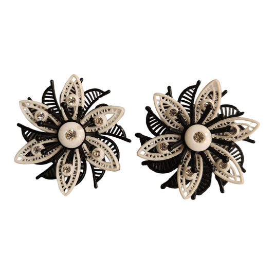 Black / White Flower Featherweights Earrings
