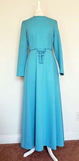 70's Turquoise Long Sleeve Maxi